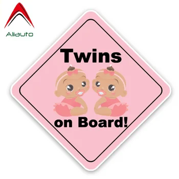 

Aliauto Cartoon Car Sticker Twins Baby on Board Safety Caution Sign Vinyl Decal for Mini Cooper Skoda Audi C5 Bmw ,16cm*16cm