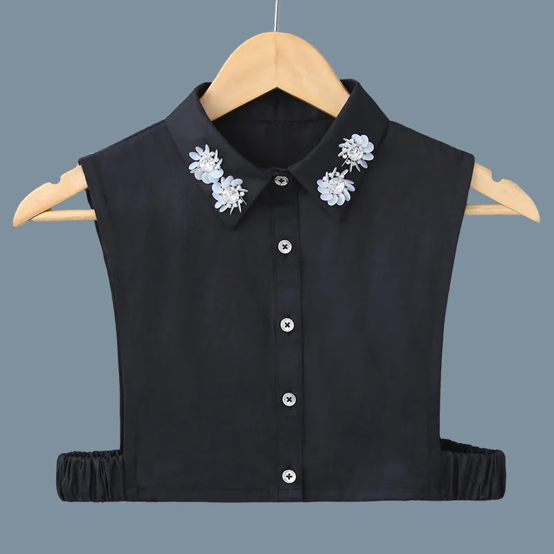 

Black Hanmade Detachable Blouse Tops Collars for Women Removable False Collar Handmade Lapel Half-Shirt Necklace Fake Collar