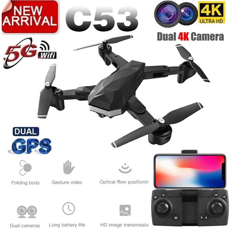 Новое поступление C53 gps Дрон с 4K HD камерой 5G wifi FPV RC Квадрокоптер складной