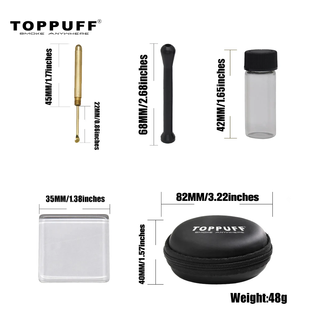 TOPPUFF Snuff Set Snuff Straw Tube Sniffer Brass Snuff Spoon Aluminum Glass Pane Glass Pill Bottle Smoke Pipe
