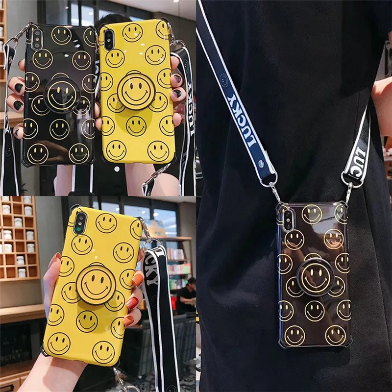 

smile Anti-knock strap tpu case for iphone X XR XS MAX 7 8 6S 6 plus case cover fashion holder soft silicone phone bag capa fund