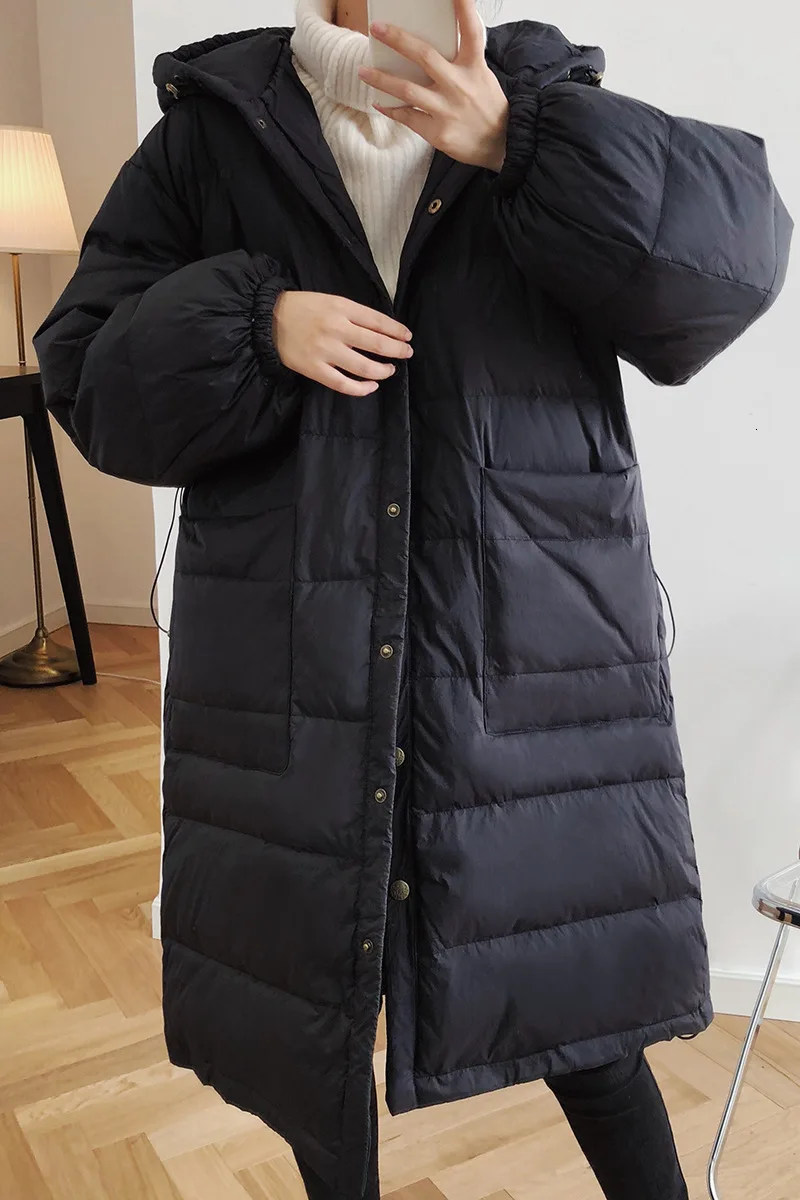 Mooirue, зимнее женское пуховое пальто, тонкий однобортный пуховик, длинный, выше колена, Свободный корейский Кардиган, женская верхняя одежда