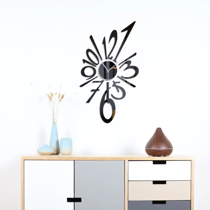 Wall Clock 3D Modern Design Silent Big Digital Acrylic Mirror Self