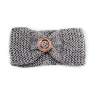 KHGDNOR Wool Knitted Hairband Winter Warm Fashion Button Cross Headband Solid Color Elastic Head Band for Women Girls - Цвет: grey