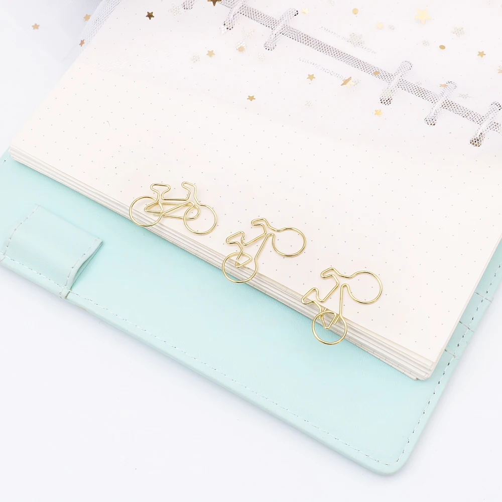 

TUTU 10Pcs Cute gold Bicycle Shaped Paper Clips Scrapbook Memo Clip Metal Binder Paperclips Bookmark Stationery H0382