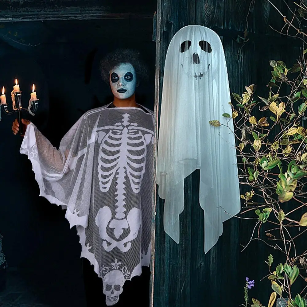 OurWarm 60 дюймов Хэллоуин Декор для взрослых бутафория для Хэллоуина Скелет шлейф пончо кружева сетки одеваются украшения для Хэллоуин-вечеринки