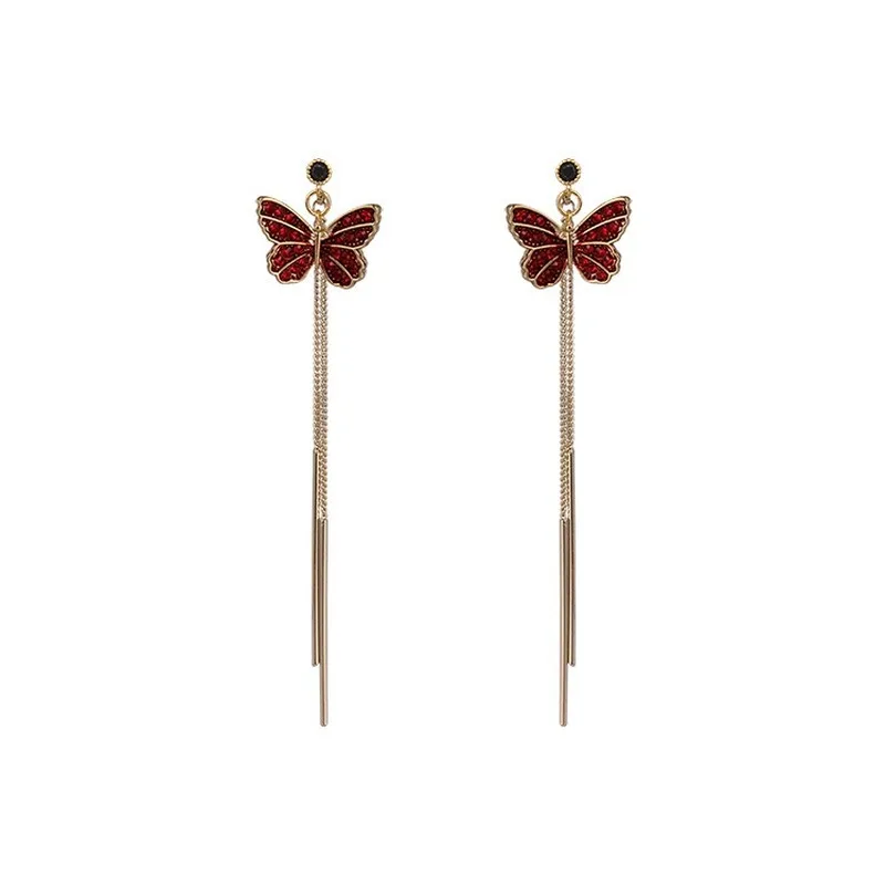

S925 silver Super Flash Girl Heart Shaped Butterfly Earrings Long Thin Temperament Earrings Hypoallergenic Wholesale