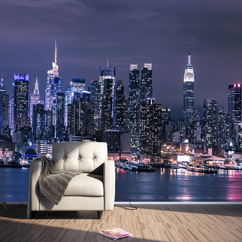 Custom-3D-Non-woven-Wallpaper-Modern--City-Night-View-Living-Room-TV-Background-Wall