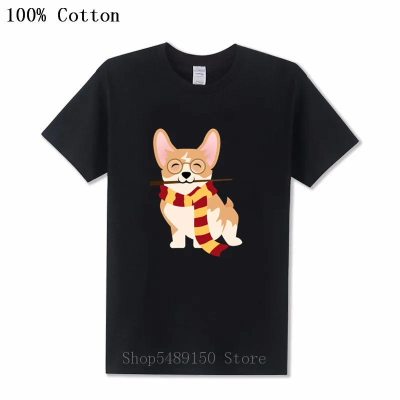 

Hogwarts Corgi T Shirts Men Magic Funny Potter-lover Gryffin-Corg T-Shirt Design Wizard Short Sleeve Harry Tshirt Plus Size Tees