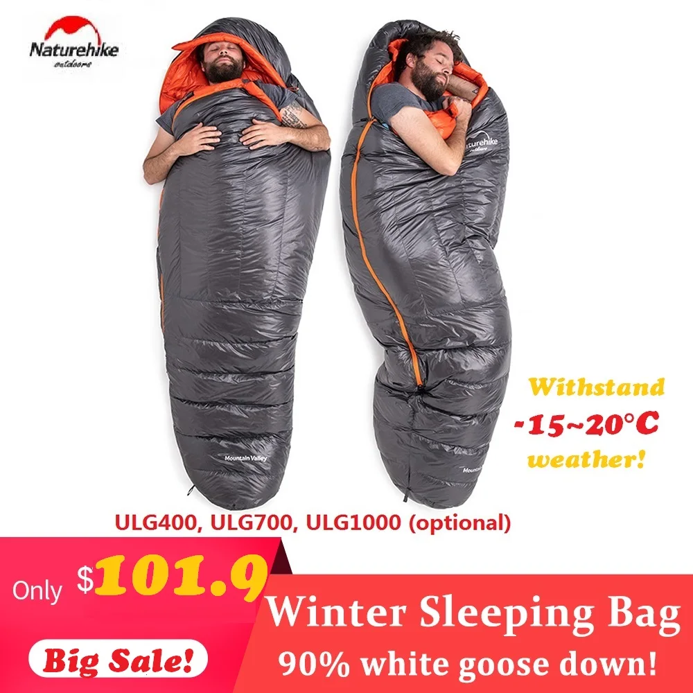 

Naturehike Camping Travel Mummy Sleeping Bag Winter Goose Down Hat Envelope 20D 400T Nylon Waterproof Warm Tourism sleeping bag
