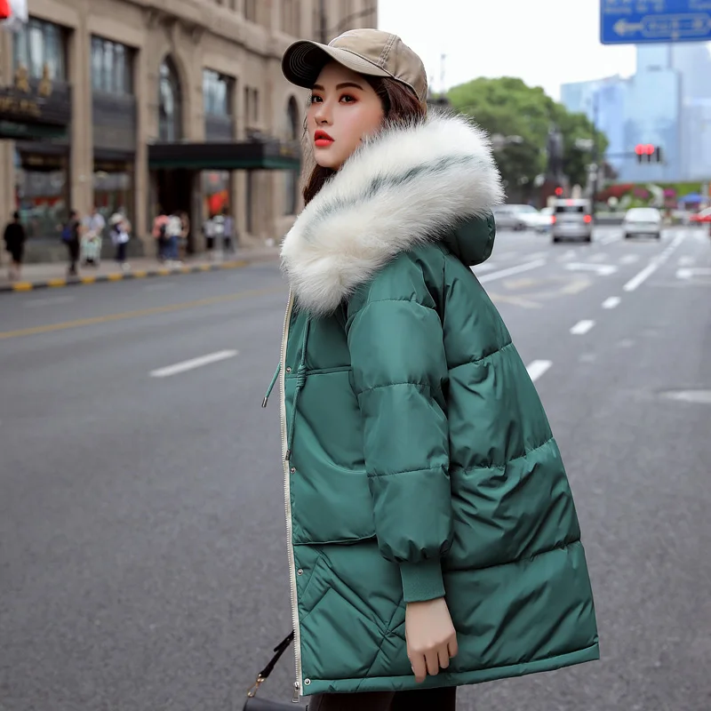 Winter Medium Long Down Parkas Womens Jackets Casual Fur Collar Hooded Jacket Warm Thick Coat Plus Size Big Pocket Women | Женская