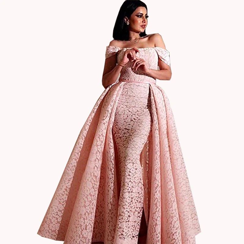 Lange Kant Roze Avondjurken 2019 Abendkleider Moslim Vrouwen Gown Met Afneembare Rok Robe De Soiree Caftan Mariage Lange Kant Roze Avondjurken 2019 Abendkleider Moslim Vrouwen Gown Met Afneembare Rok Robe De Soiree Caftan Mariage