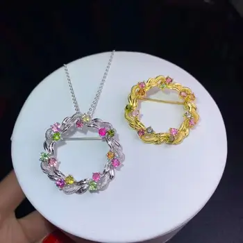 

Natural Real Tourmaline necklace pendant S925 sterling silver Natural real Tourmaline Pendant