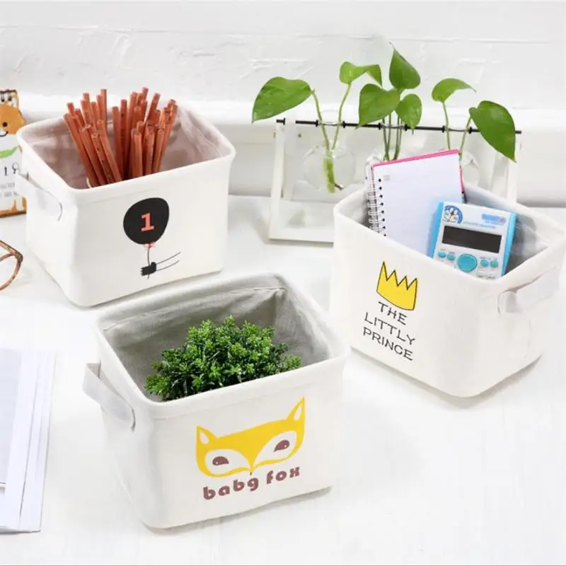 

VIERUODIS Creative Desktop Debris Storage Basket Canvas Wardrobe Toy Underwear Storage Basket Bathroom Cosmetics Finishing Baske