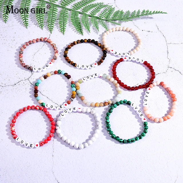 colorful seed beads charm letter bracelet
