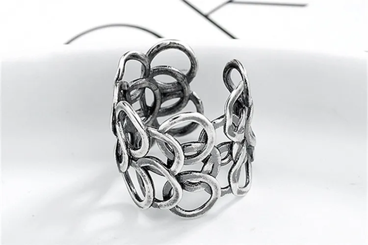 Ботильоны в этническом стиле 925 пробы серебра Большой Круг кольца для Для женщин свадебные Винтаж открытые, кольца на палец рождественские подарки