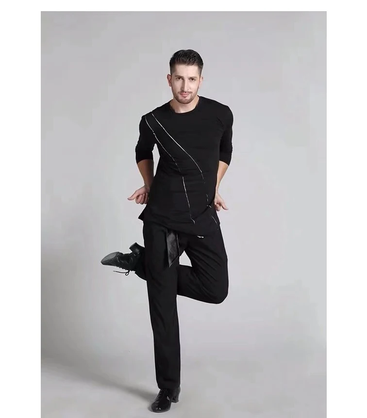 Black Latin Dance Clothing Men Practice Clothes T-Shirt For Male Charleston Costume Salsa Ballroom Competition Dance Tops BI422 ballroom outfit men