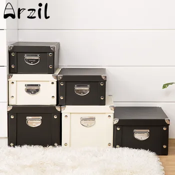 

Antique Paper Storage Box Foldable Desktop Organiser Case With Silver Button Kids Toy Office Stationery Wardrobe Receiving Boxes