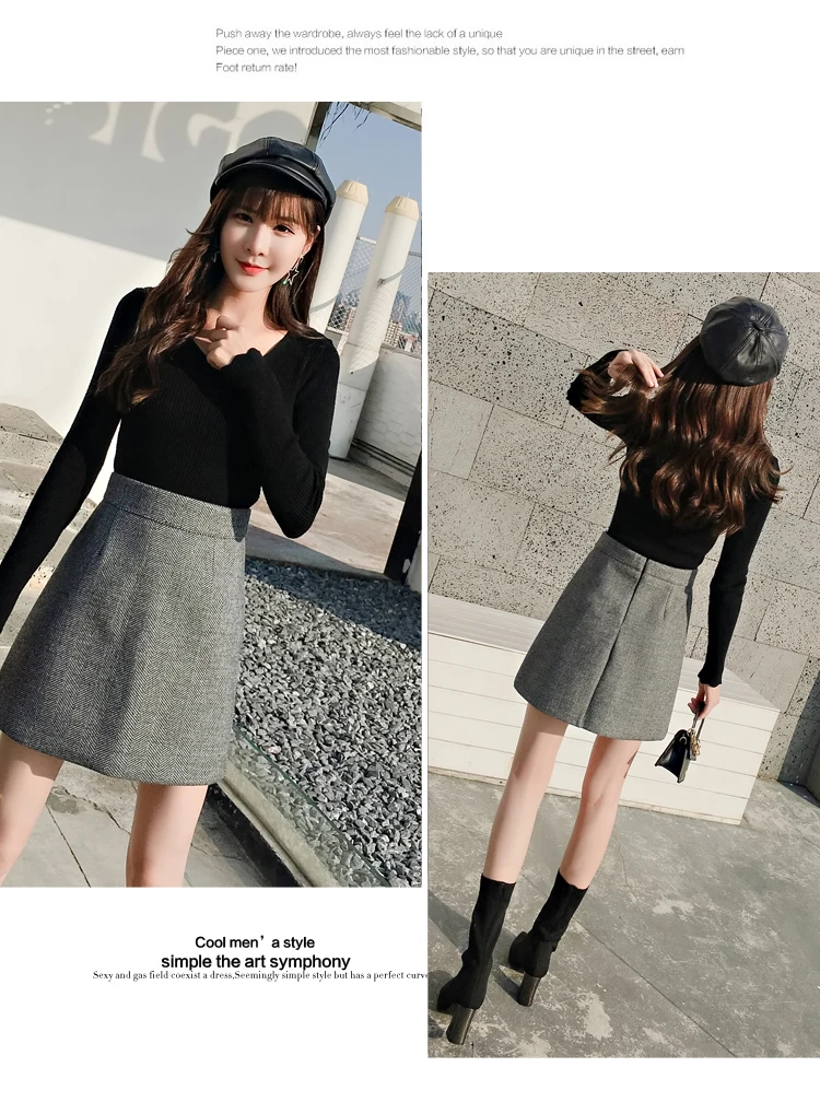 REALEFT New Arrival Autumn Winter Women Casual Mini Skirts High Waist Warm Woolen A-Line Sexy Short Skirts Female