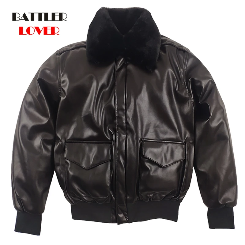 Men Winter Vintage Leather Jackets Male Streetwear Removable Fur Flight Motorcycle Bomber Padded Air Force Coats EU Size XS-XXL