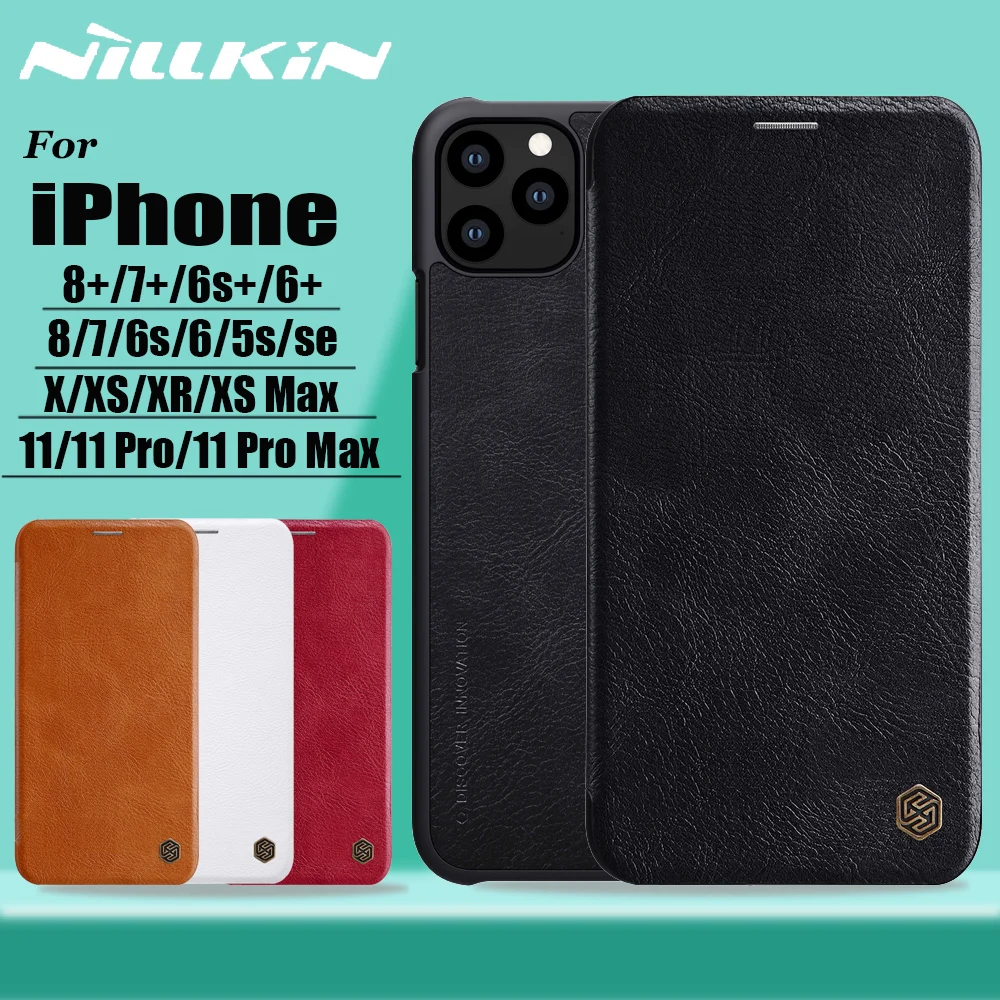 

Nillkin for iPhone 11 Pro Max X Xs XR 8 7 Case Cover Genuine PU Leather Full Cover Flip Case for iPhone 8 7 6s 6 Plus 5S SE Capa