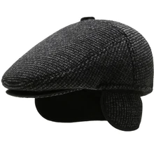 HT2726 мужской берет Толстая Теплая мужская шапочка из спандекса зимняя шапка-ушанка Мужская винтажная клетчатая плоская кепка плюща кепка мужская шляпа Зимний берет Кепка