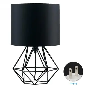 

40W Power E27 Lamp Base Home Plug In Geometric Hotel Fabric Shade Cafe Metal Cage Table Lamp Living Room Metal Open Basket Cage