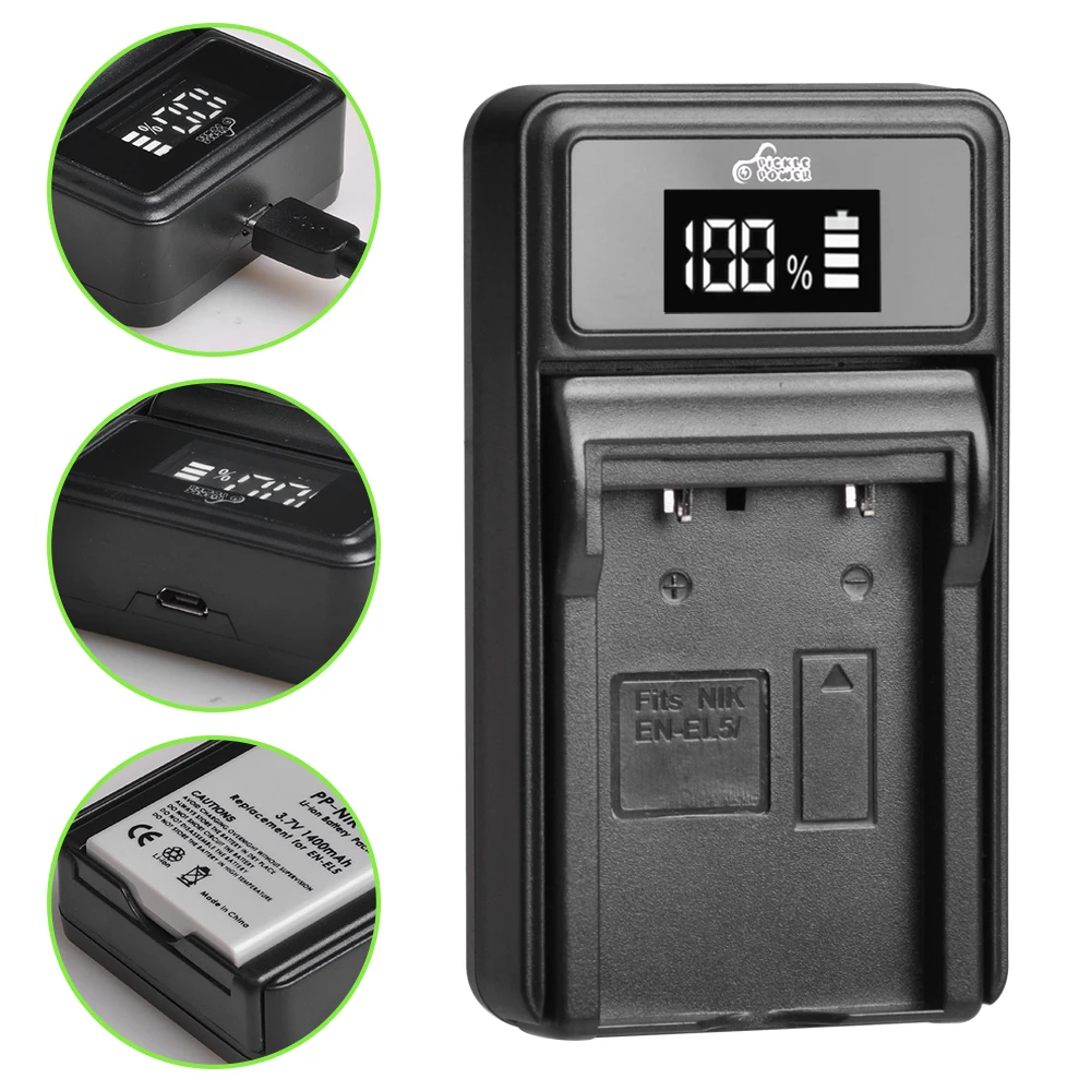 2 batterie in-EL5 + LED Dual Built-in USB Charger with Type C Port Compatibile con Nikon Coolpix P90 P80 P100 P500 P510 P520 P530 P5000 P5100 P6000 5900 7900 Coolpix S10 Macchina