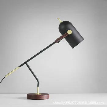 

Nordic modern simple leather small table lamp designer model room creative bedroom bedside eye protection big white table lamp