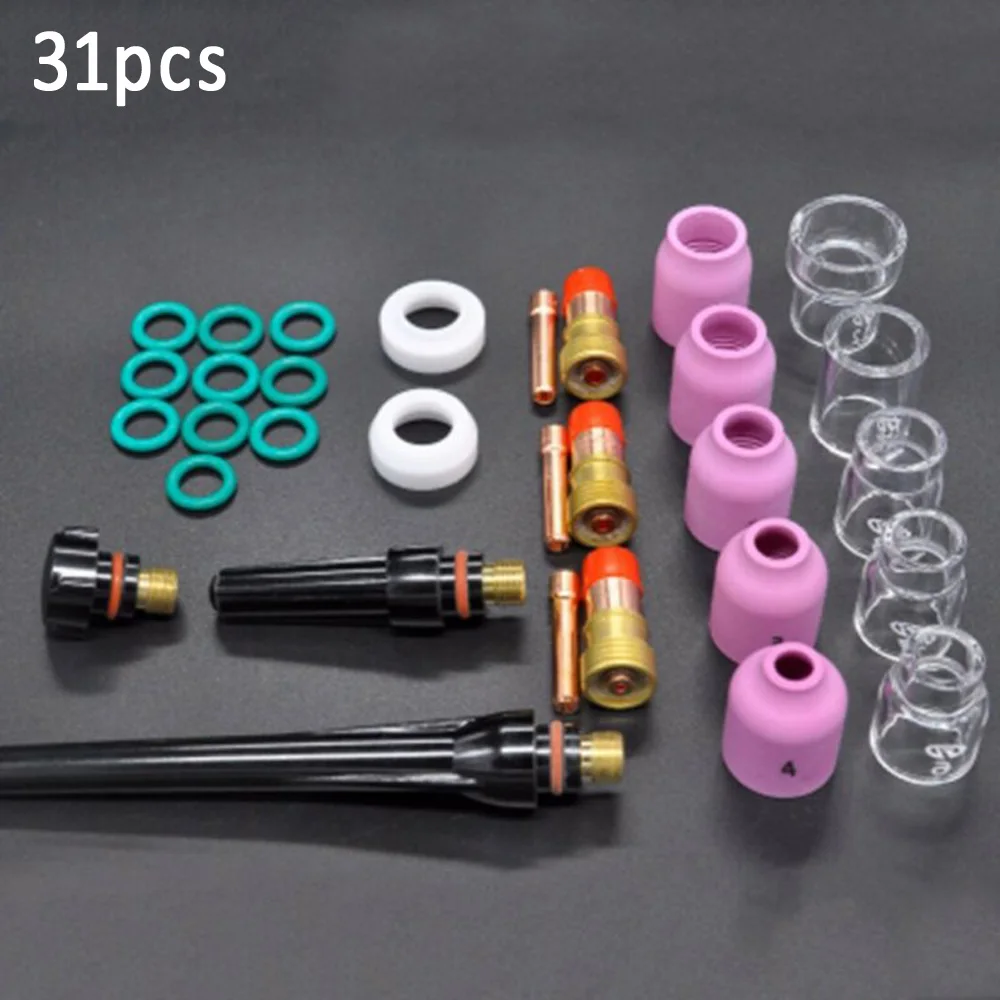

31pcs/Set TIG Torch Gas Lens Glass Cup 12 Heat Resistant For WP 17 18 26 Tools