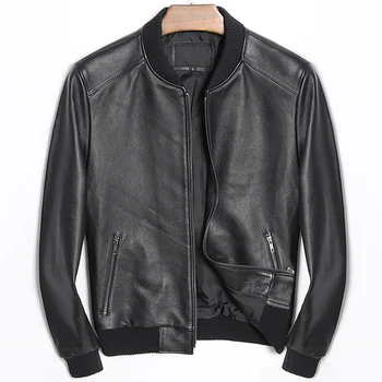 

Large Size 4XL Cowhide Slim Aviation Genuine Bomber Men Real Leather Flights Jacket Black Aviator Pilot Coats