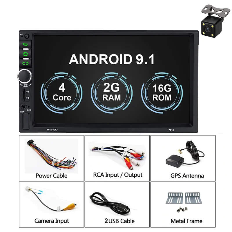 7 дюймов Универсальный Автомобильный мультимедийный плеер Видео плеер Android 9,1 2 Din автомагнитола gps навигация без DVD плеер головное устройство - Цвет: 2 16G cam