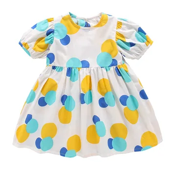 

Girls in Summer Dresses New Children's Clothes Short-sleeved Big Dot Printing Casual Girl Dresses