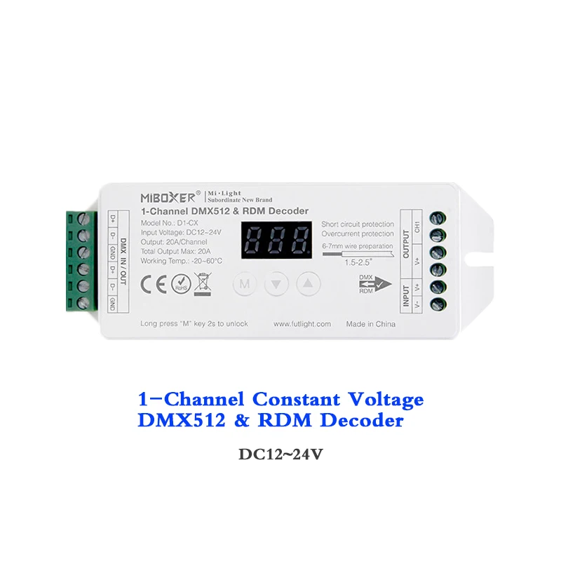 1 CH Constant Voltage Single Color DMX512 Decoder Support RDM Function can be used with DMX512 Master For DC 12V 24V Led Strip