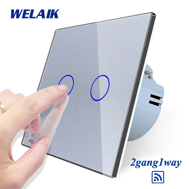 Gray Welaik Кристалл Стекло Панель переключатель Белый настенный выключатель ЕС сенсорный выключатель Экран настенный выключатель света 2gang1way AC110~ 250 В a1921w/b - Цвет: Gray