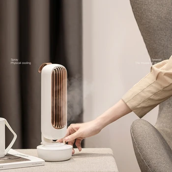 

Retro Tower Fan Desktop Silent Strong Wind USB 2 IN 1 Water Spraying Fan Air Conditioner Ultrasonic Humidifier Ventilation Fans