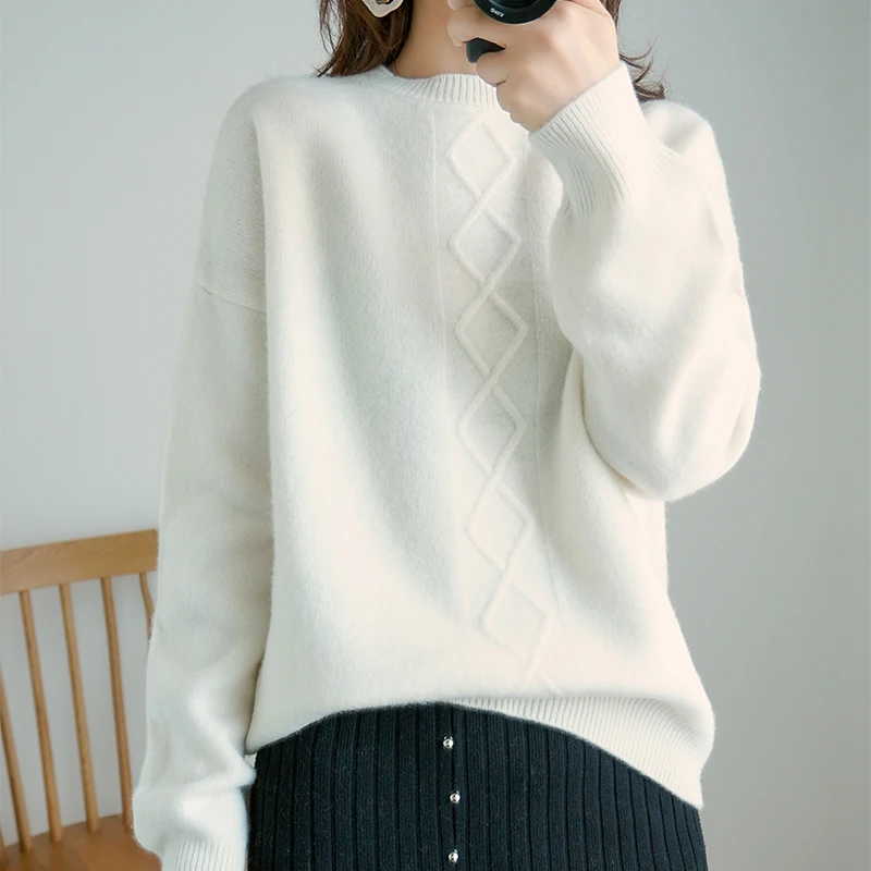 Шерсть Высокое качество Новые осенние зимние женские вязаные свитера пуловеры с круглым вырезом с длинным рукавом сплошной цвет эластичный свитер для женщин