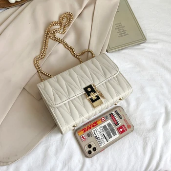 

Metal Chain Small PU Leather Crossbody Bags For Women 2020 Folds Design Shoulder Purses And Handbags Cross Body Bag Sac Femme