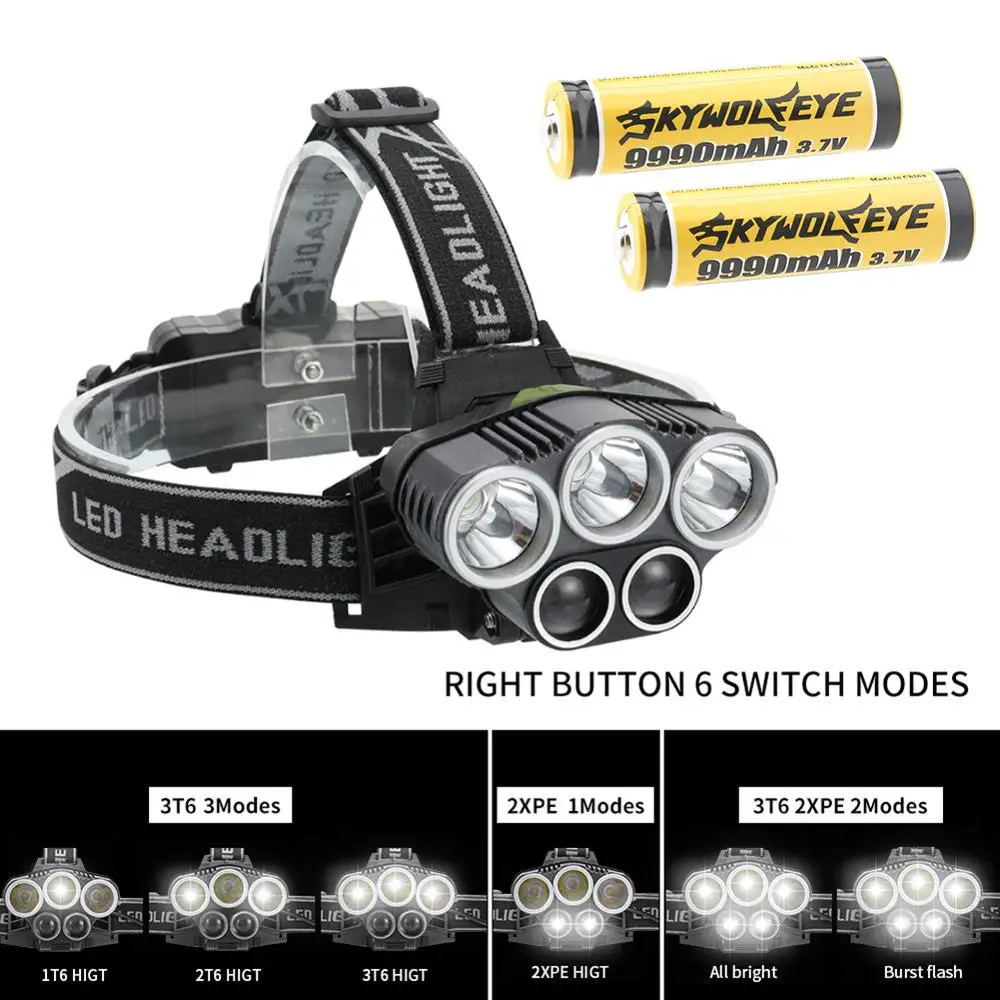 

Fashion Upgrade LED Headlamp 60000 LM T6 Rechargeable Headlight Flashlight Torch Head Lamp 5 Led Cycling Headlamp 18650 Battery