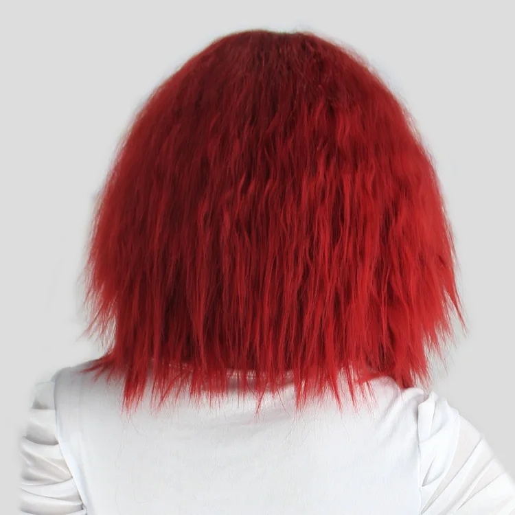 Yiyaobess 14 дюймов кудрявые прямые волосы парик косплей синтетический красный золотой Рыжий желтый синий розовый коричневый короткие женские парики с челкой - Цвет: dark red