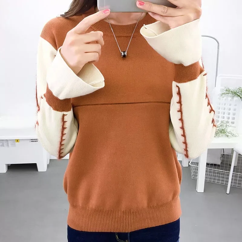 

Autumn Fashion Knitted Maternity Nursing Sweaters Breastfeeding Bottoming Sweater for Pregnant Women Pregnancy Feeding Tops