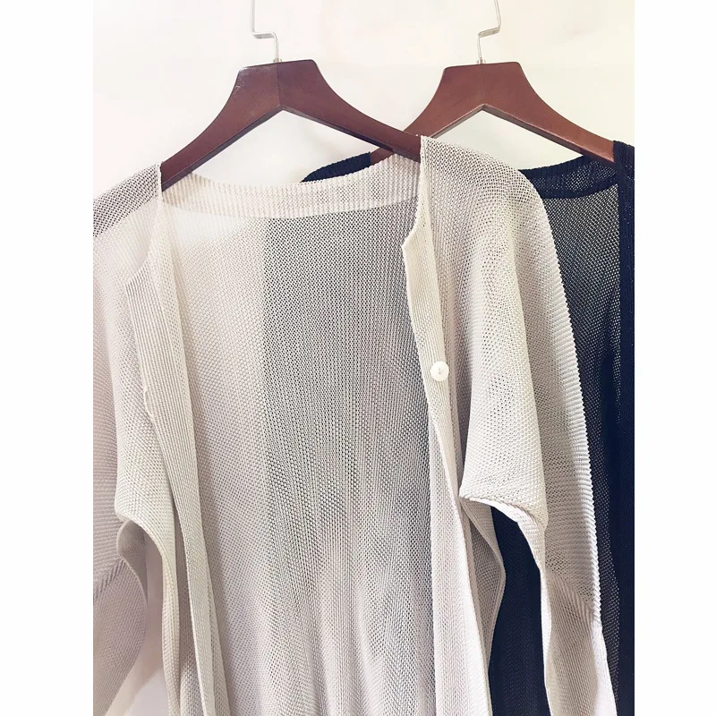 Miyake folds PP series bat long sleeves one button coat mesh cardigan free shipping