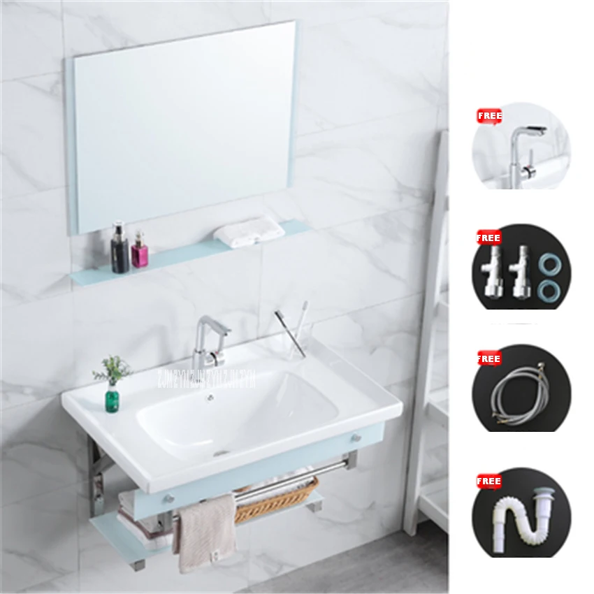 80x48cm jade white 7589 настенный керамический умывальник для ванной комнаты из закаленного стекла, Настенные раковины, шкаф, Керамическая умывальник с зеркалом - Цвет: 80x48cm jade white
