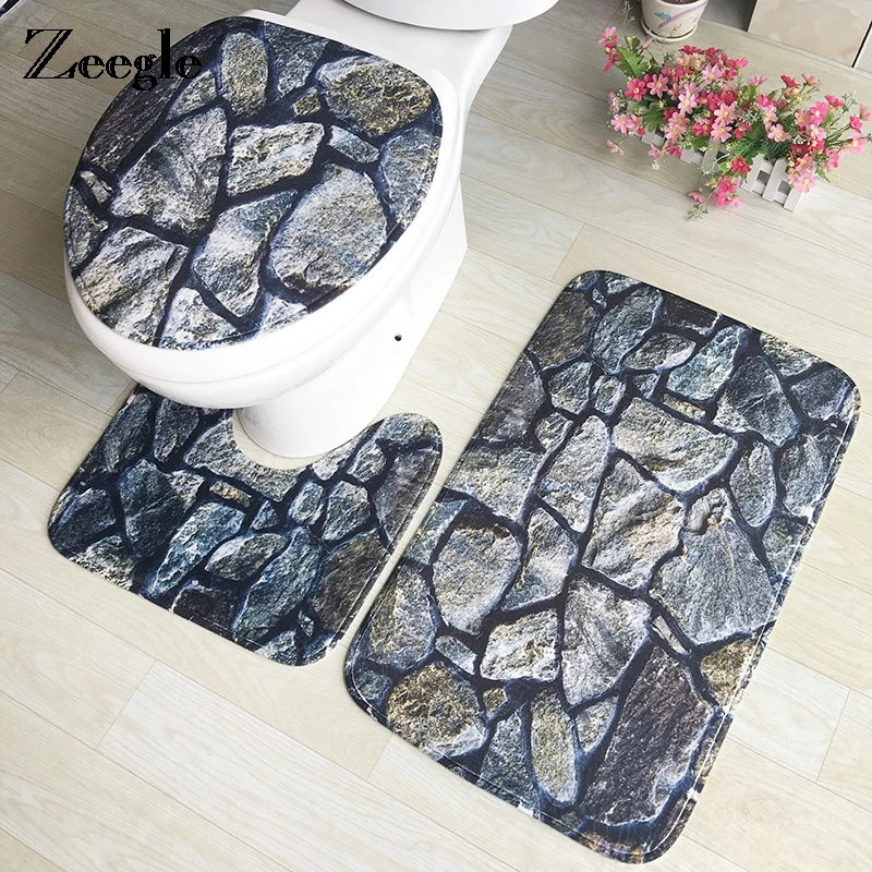 Zeegle Bathroom Mat Set Memory Foam Kitchen Toilet Rug Non Slip Geometry Printed Floor Carpet | Дом и сад