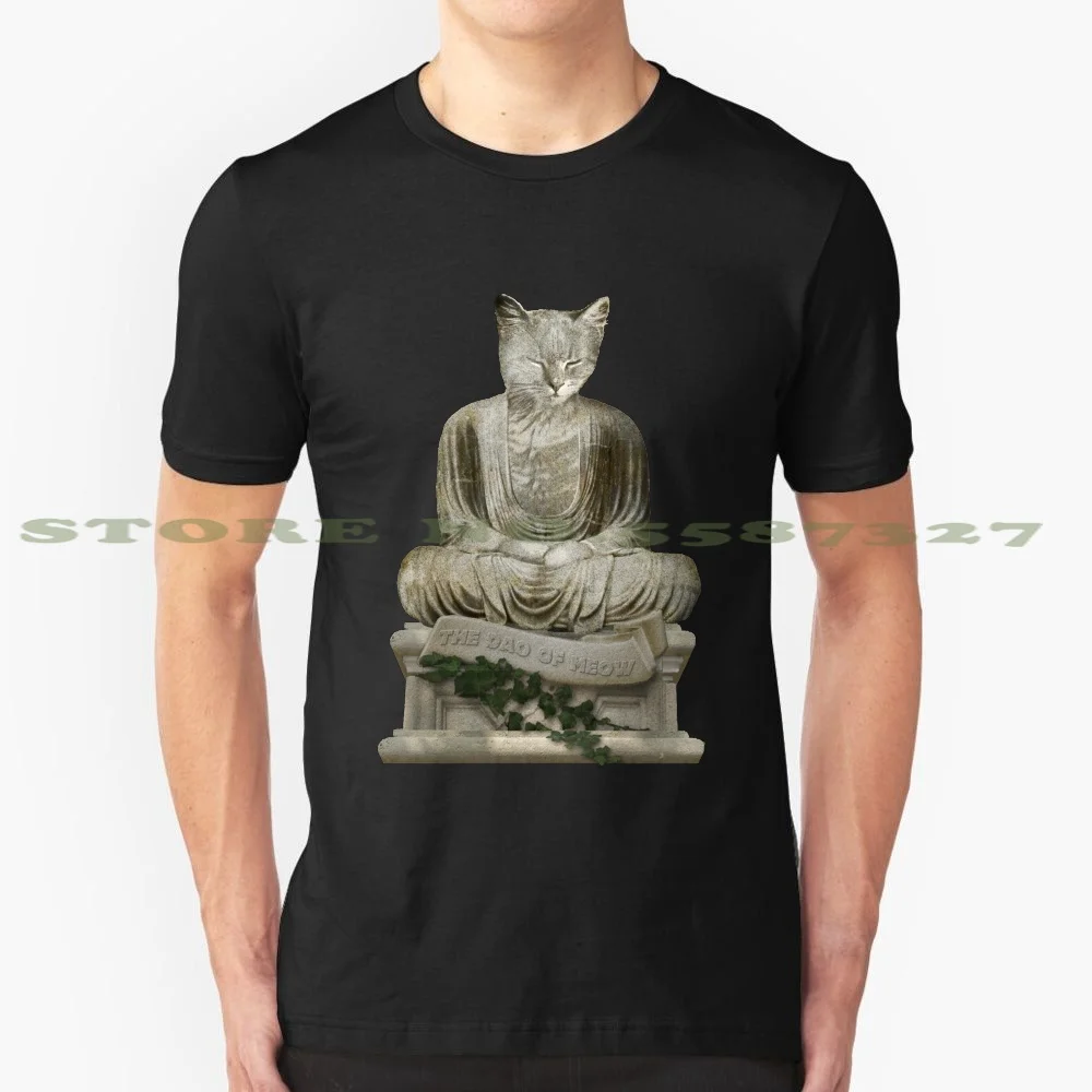 Черно-белая футболка The Dao Of Meow для мужчин женщин кошка статуя Будды медитация
