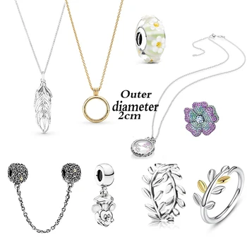 

2020 New S925 Disne Mickey Chef Dangle Charm Silver Leaves Band Nature Shine Floating Locket Necklace DIY Original Jewelry Gift