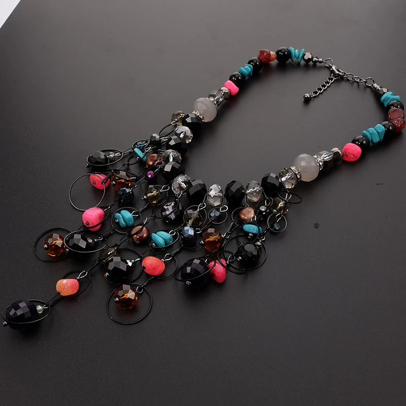 Statement Ethnic Women Chic Bohemian Trendy Gemstone Glass Crystal Pendant Necklace Fashion Wedding Bridal  Jewelry