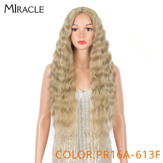 Synthetic Lace Wigs Blonde Wig Deep Wave Cosplay Lolita Wig 30Inch Ombre Blonde Wigs For Women High Temperature Fiber Miracle PR16A-613F