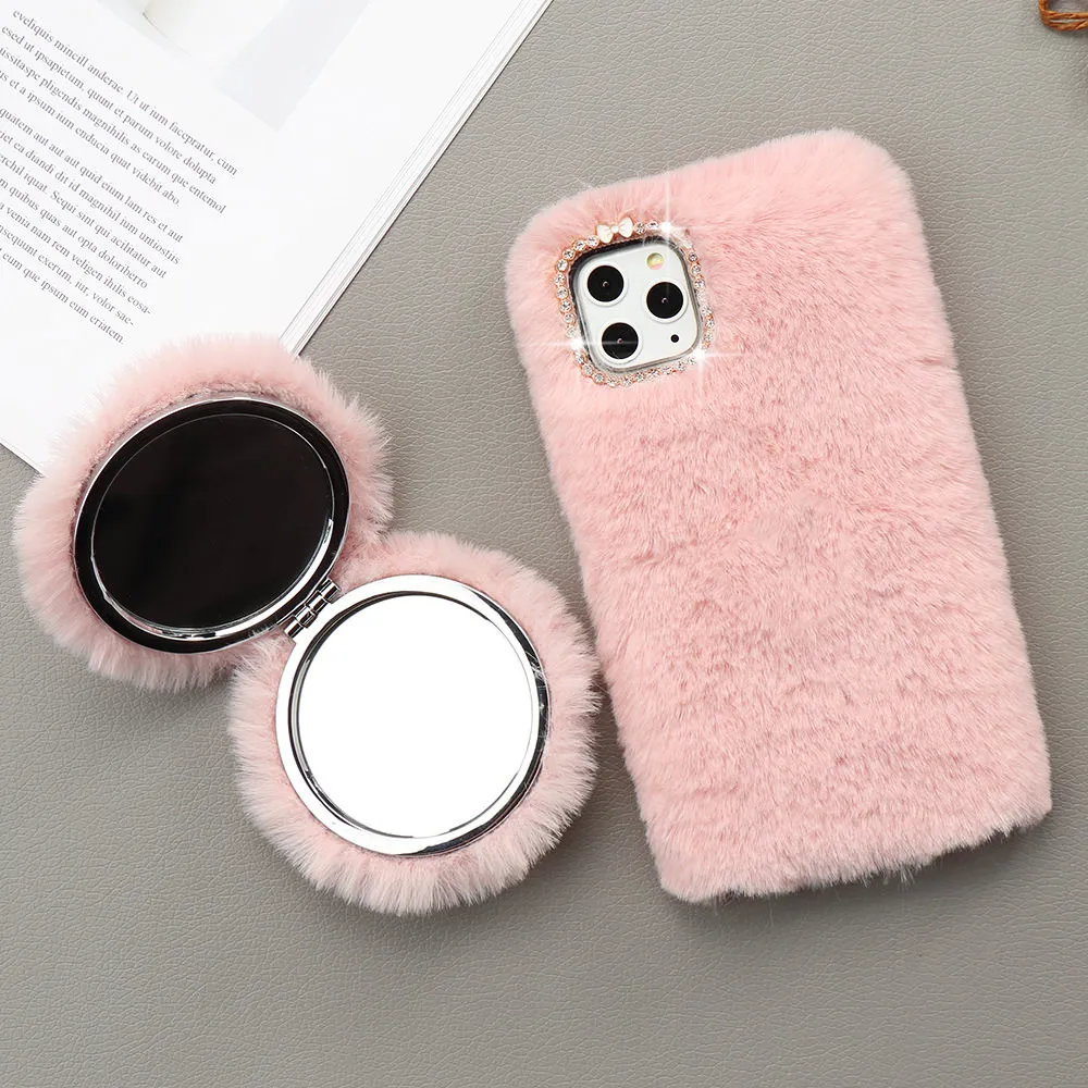 LLZ. COQUE милый пушистый мягкий зеркальный чехол для телефона samsung Galaxy A10 A20 A30 чехол с кроличьим мехом для A40 A50 A70 Coque Funda - Цвет: Розовый