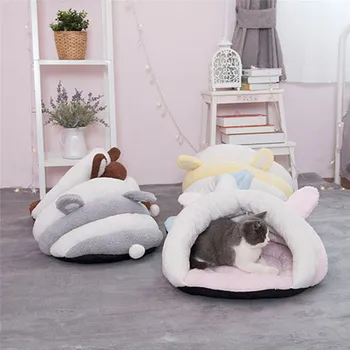 

Puppy Cave Bed Cat Sleep Bag Small Dog Cat Sleeping Bag Pet Tools Cute Plush Warm Slipper Shape With Rabbit Ears Bed For Cats